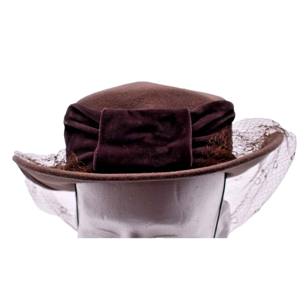 Vintage Whittall & Javits Doeskin Felt Wool Brown Derby / Church Hat Womens
